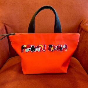 Rare FENDI Roma Bouclé Embroidered Pop Art Logo Neoprene Mini Tote